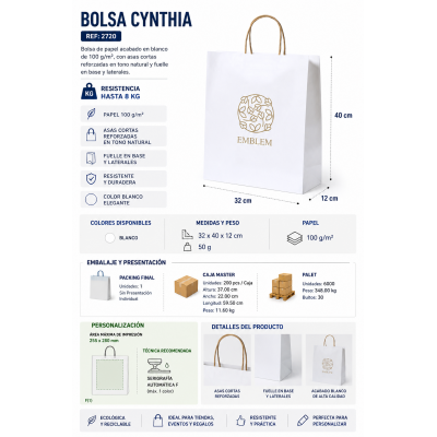 Bolsa de papel blanca personalizada con asas y logotipo para tiendas
