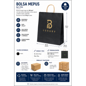 Bolsa de papel negra premium personalizada con asas y logotipo para tiendas