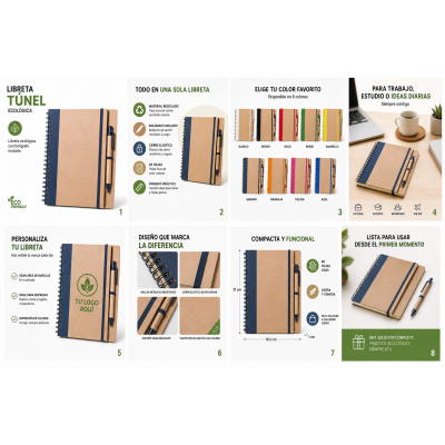 Libreta ecológica A5 personalizada con bolígrafo y logotipo para empresas