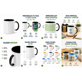 Taza de cerámica personalizada de 350 ml con interior de color y logotipo para empresas