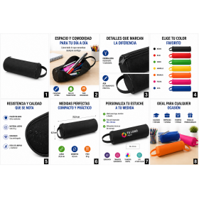 Estuche portatodo cilíndrico personalizado con cremallera y logotipo para empresas