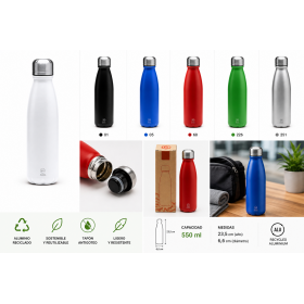 Bidón de aluminio personalizado de 550 ml con tapón antigoteo para empresas