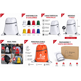 Mochila saco personalizada con bolsillo de cremallera y logotipo para empresas