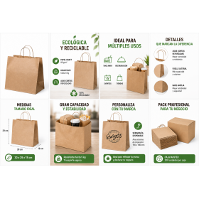 Bolsa de papel kraft personalizada con asas para take away y empresas