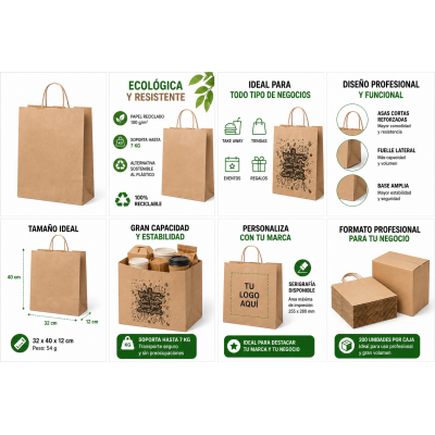 Bolsa de papel kraft grande personalizada con asas para empresas y comercios