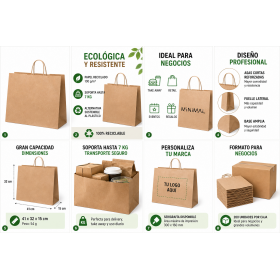 Bolsa de papel kraft extra grande personalizada con asas reforzadas para empresas