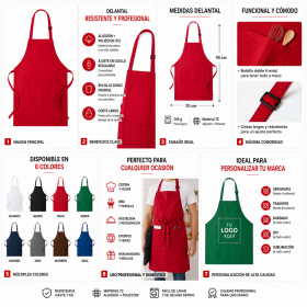Delantal profesional personalizado con bolsillo y logotipo para hostelería y empresas