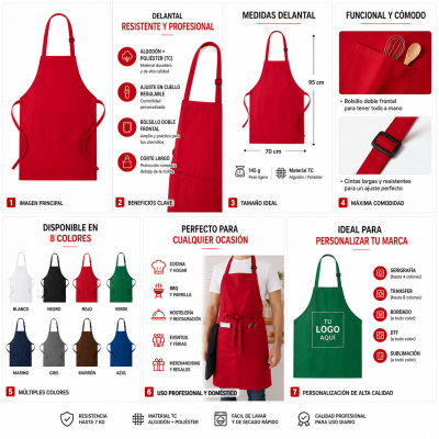 Delantal profesional personalizado con bolsillo y logotipo para hostelería y empresas
