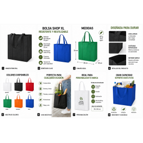 Bolsa reutilizable XL personalizada con asas largas y logotipo para empresas