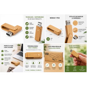 Memoria USB de bambú personalizada de 16 GB con giro para empresas