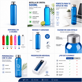 Botella de cristal personalizada de 500 ml con tapón de acero inoxidable para empresas