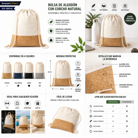 Mochila saco ecológica personalizada de algodón y corcho con logotipo para empresas