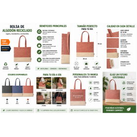 Bolsa bicolor de algodón reciclado personalizada con logotipo para empresas