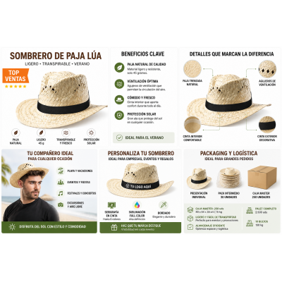 Sombrero de paja personalizado con cinta y logotipo para eventos y empresas