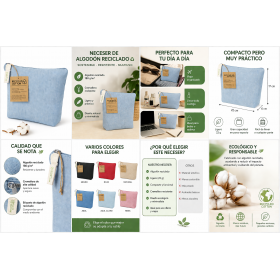 Neceser de algodón reciclado personalizado con cremallera y logotipo para empresas