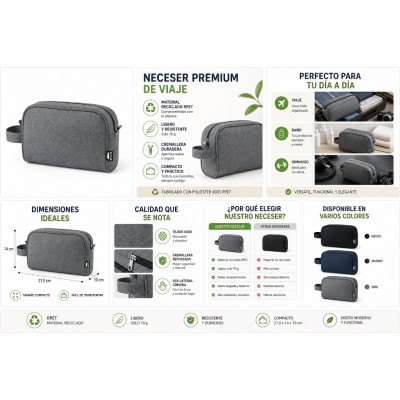 Neceser multiusos de RPET reciclado personalizado con cremallera y asa para empresas