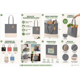 Bolsa Tote bicolor de algodón reciclado personalizada con logotipo para empresas