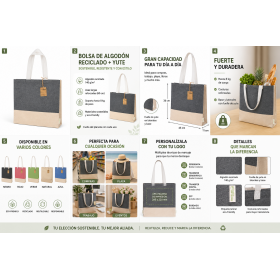 Bolsa Tote premium de algodón reciclado y yute con fuelle personalizada para empresas
