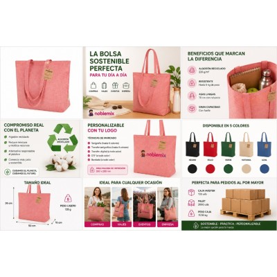 Bolsa de algodón reciclado con fuelle personalizada con logotipo para empresas