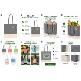 Bolsa Tote de algodón reciclado bicolor con fuelle personalizada para empresas