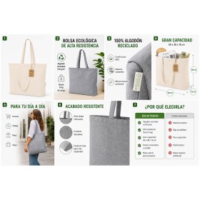Bolsa de algodón reciclado con fuelle personalizada con logotipo para empresas